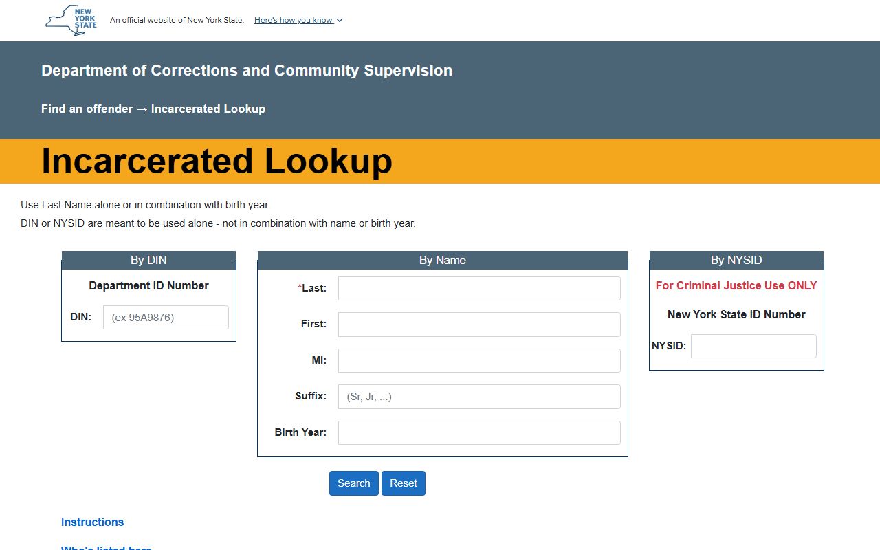 New York DOCCS incarcerated lookup search interface
