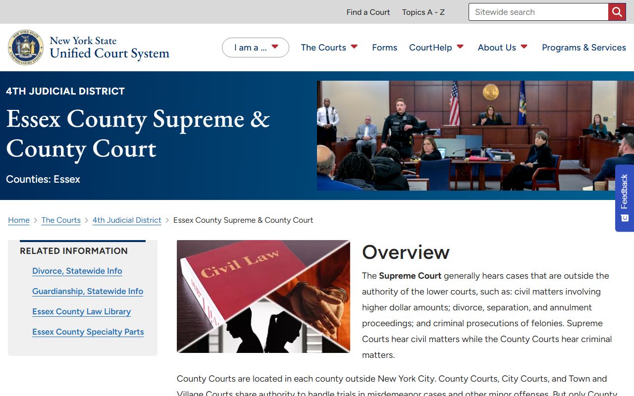 Essex County court records after arrest contact page